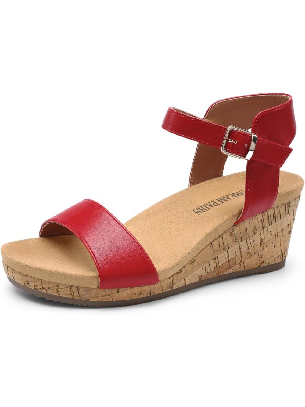 Women's Platform Wedge Sandals Red Open Toe Ankle Strap Buckle Shoes For Summer
